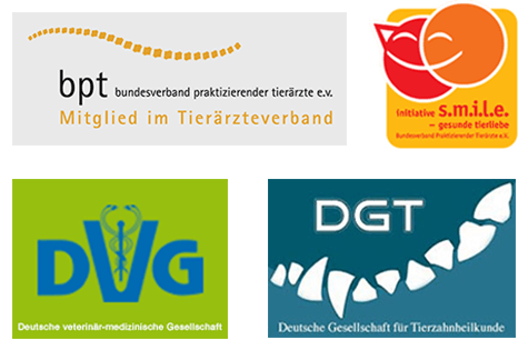 logos von bundesverband praktizierender tieraerzte, deutsche veterinaermedizinische gesellschaft, gesellschaft fuer tierzahnheilkunde, initiative s.m.i.l.e. – gesunde tierliebe